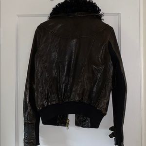 Diesel leather jacket with black shearling collar